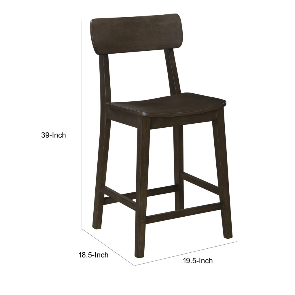 24 Inch Counter Stool Chair Rubberwood Curved Back and Seat Dark Gray By Casagear Home BM316528