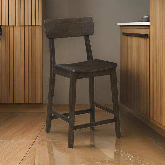 24 Inch Counter Stool Chair Rubberwood Curved Back and Seat Dark Gray By Casagear Home BM316528