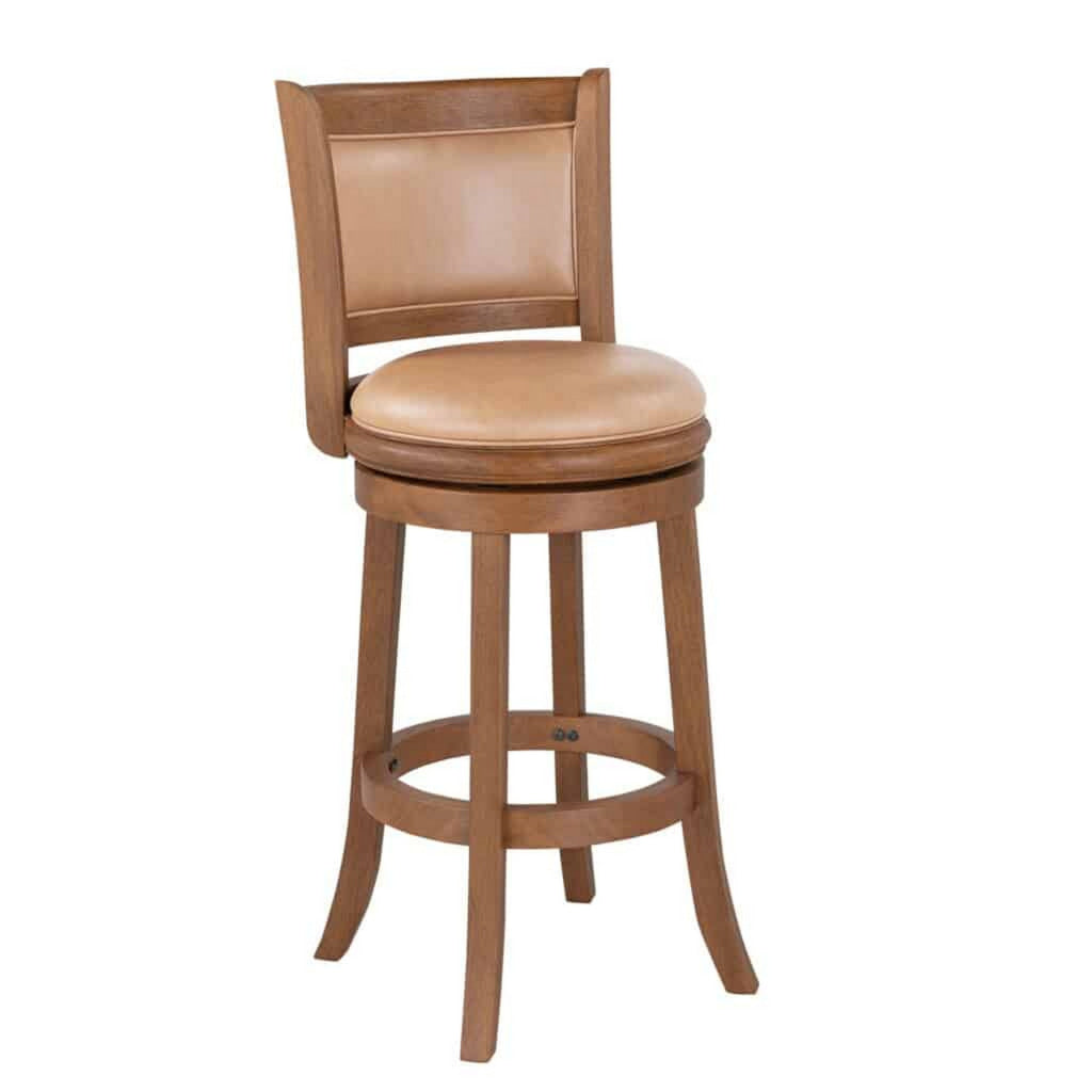 Haley 30 Inch Swivel Barstool Chair Chestnut Brown Wood Faux Leather By Casagear Home BM316530