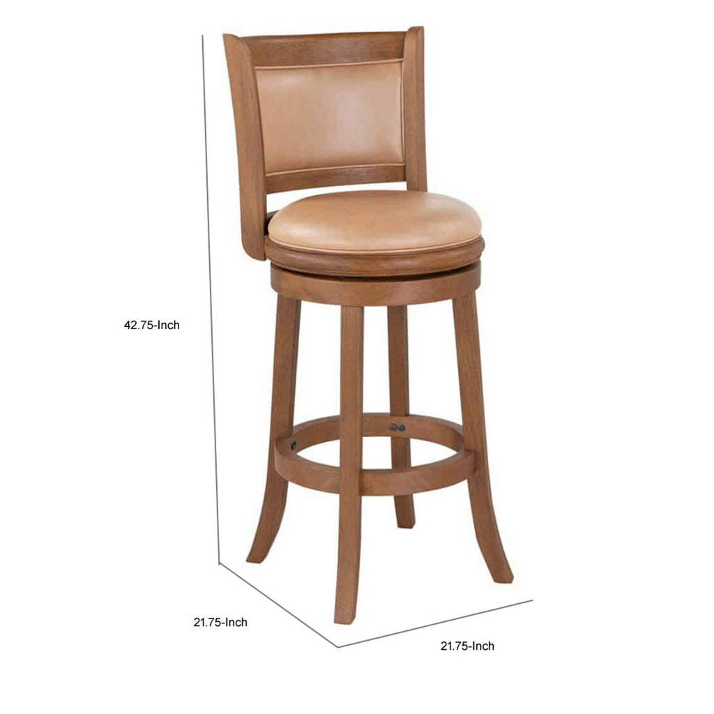 Haley 30 Inch Swivel Barstool Chair Chestnut Brown Wood Faux Leather By Casagear Home BM316530