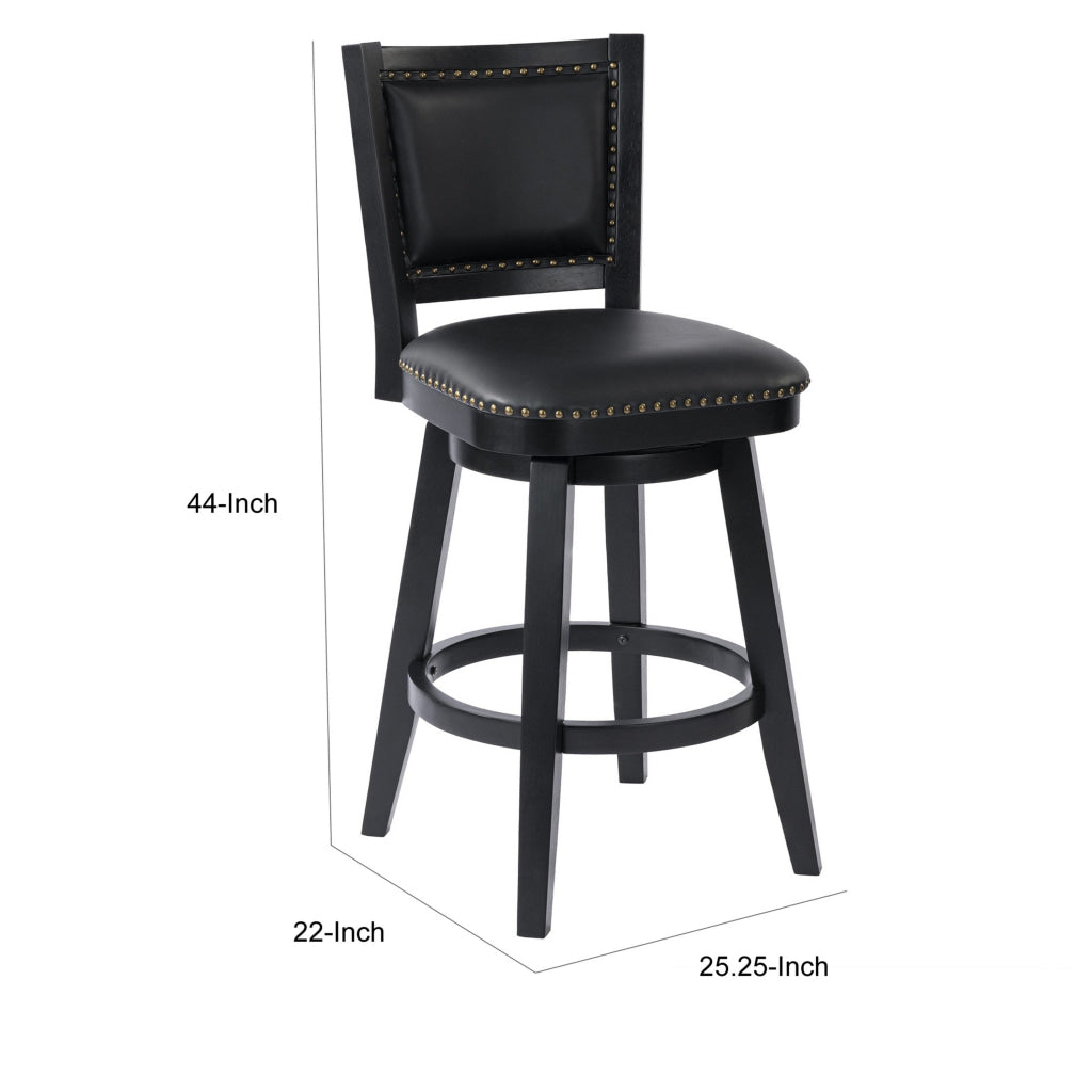 Kera Swivel Barstool Chair Black Wood Faux Leather Nailhead Trim By Casagear Home BM316532