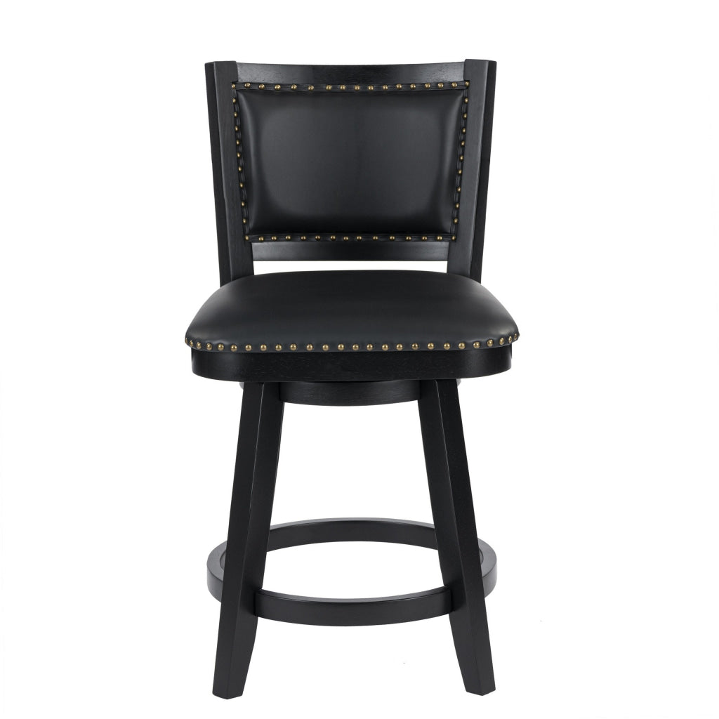 Kera Swivel Counter Height Stool Chair Black Wood Nailhead Faux Leather By Casagear Home BM316533