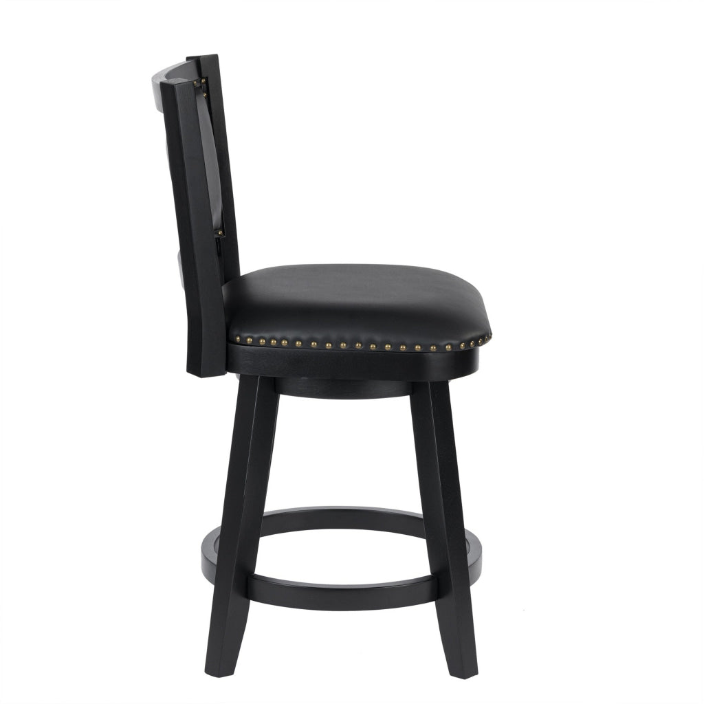 Kera Swivel Counter Height Stool Chair Black Wood Nailhead Faux Leather By Casagear Home BM316533