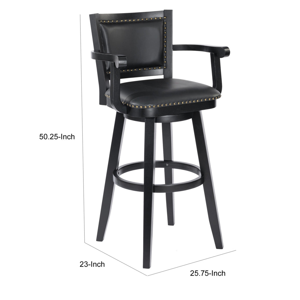 Kera 36 Inch Extra Tall Swivel Barstool Chair Black Faux Leather Nailhead By Casagear Home BM316534