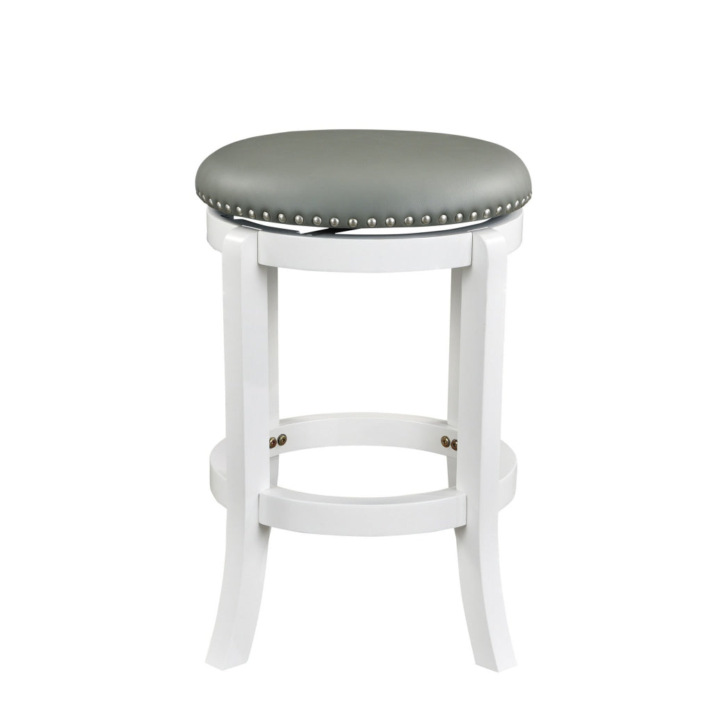 Ovi 25 Inch Backless Swivel Counter Stool Gray Faux Leather Nailhead Trim By Casagear Home BM316535