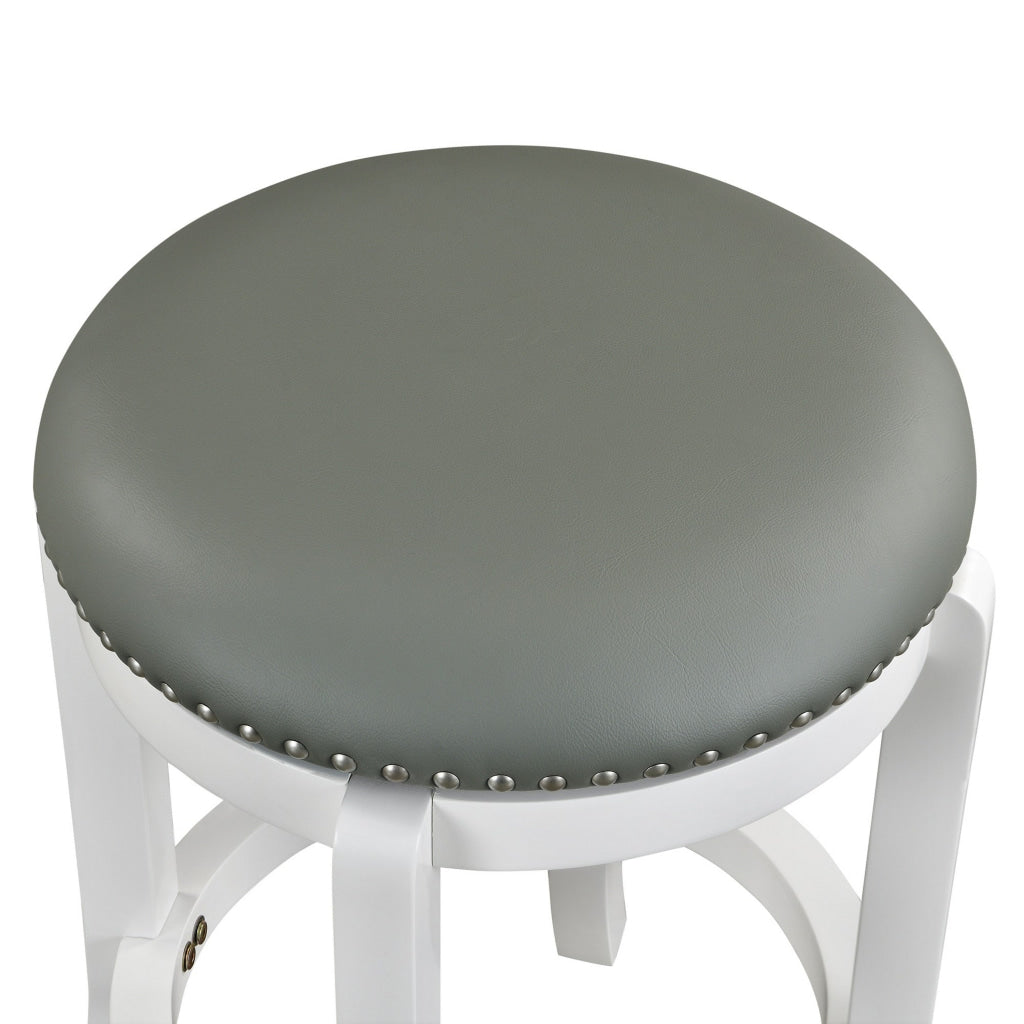 Ovi 25 Inch Backless Swivel Counter Stool Gray Faux Leather Nailhead Trim By Casagear Home BM316535