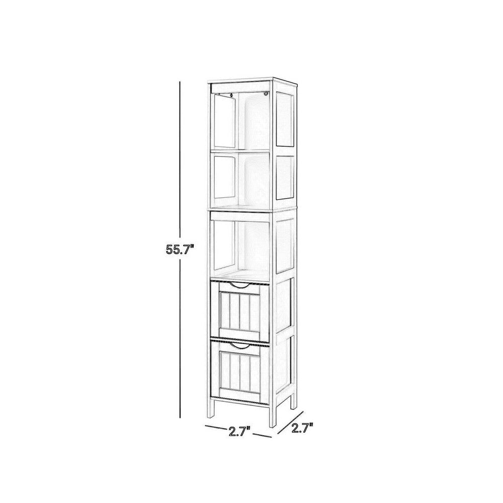 56 Inch Floor Cabinet Bookcase with Shelves 2 Drawers Modern White Finish By Casagear Home BM316538