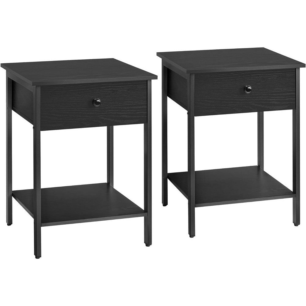 22 Inch Side End Table Nightstand Set of 2 Drawer Modern Ebony Black By Casagear Home BM316540