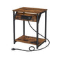 19 Inch Side End Table Nightstand Set of 2 Charging USB Port Rustic Brown By Casagear Home BM316541