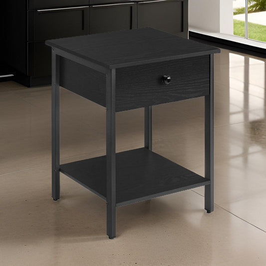 22 Inch Side End Table, 2 Adjustable Mesh Shelves, Square Top, Black, Gray By Casagear Home