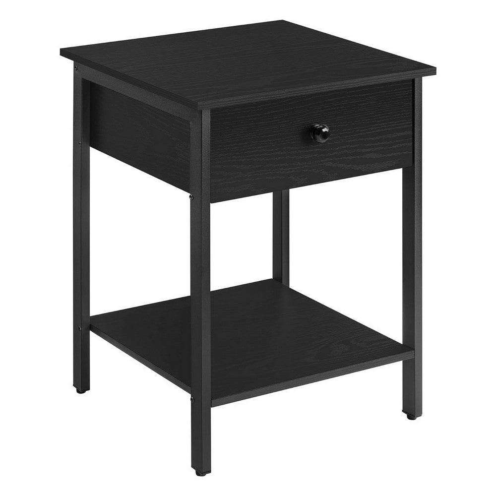 22 Inch Side End Table 2 Adjustable Mesh Shelves Square Top Black Gray By Casagear Home BM316546