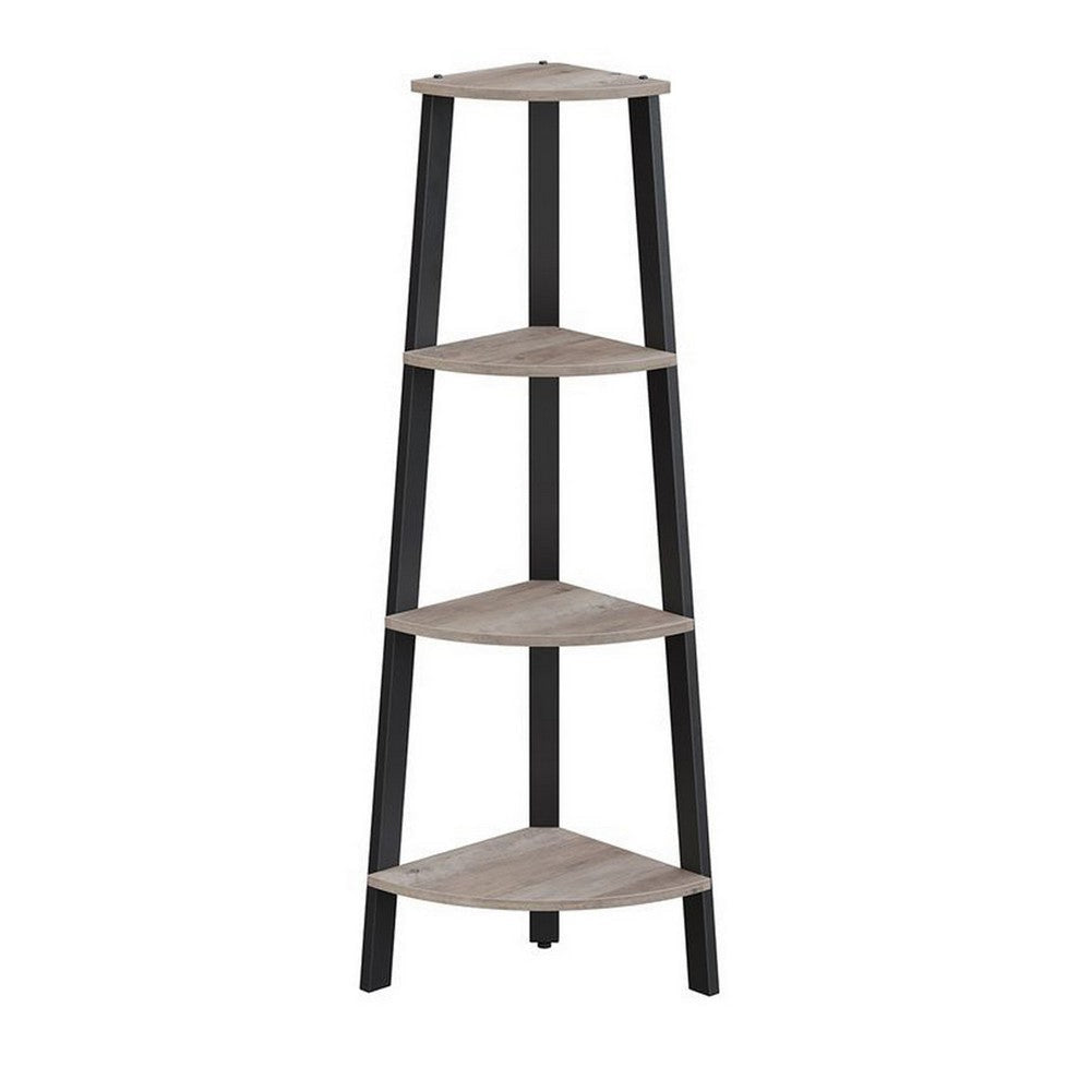 49 Inch Corner Ladder Shelves 4 Tiers Black Metal Frame Greige Finish By Casagear Home BM316547