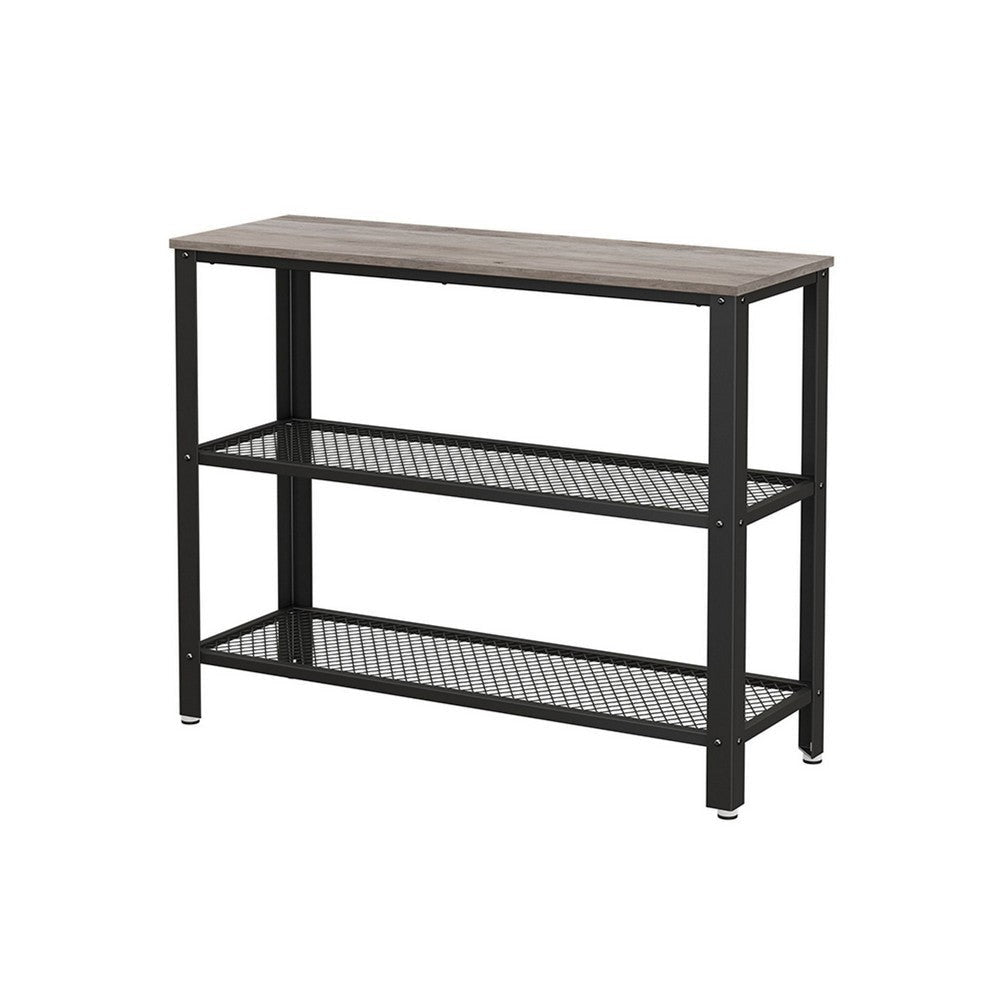 40 Inch Console Sofa Table 2 Lattice Shelves Black Metal Frame Gray By Casagear Home BM316548