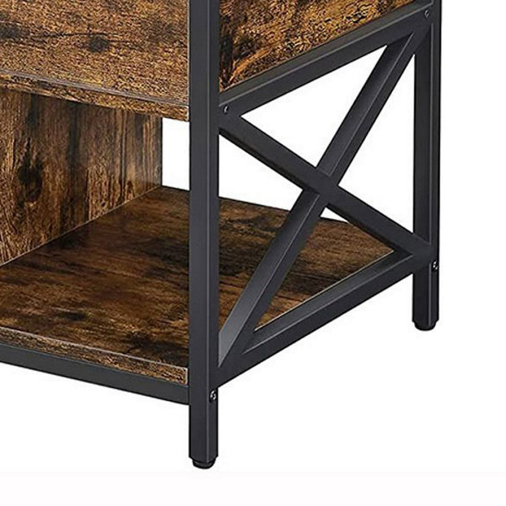 19-24 Inch Lift Top Coffee Table Hidden and Open Storage Rustic Brown Black By Casagear Home BM316549