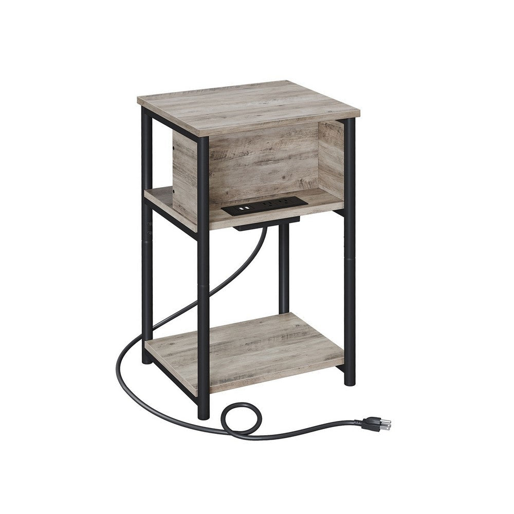 23 Inch End Table 2 AC Outlets 2 USB Ports 1 Bottom Shelf Black Gray By Casagear Home BM316552