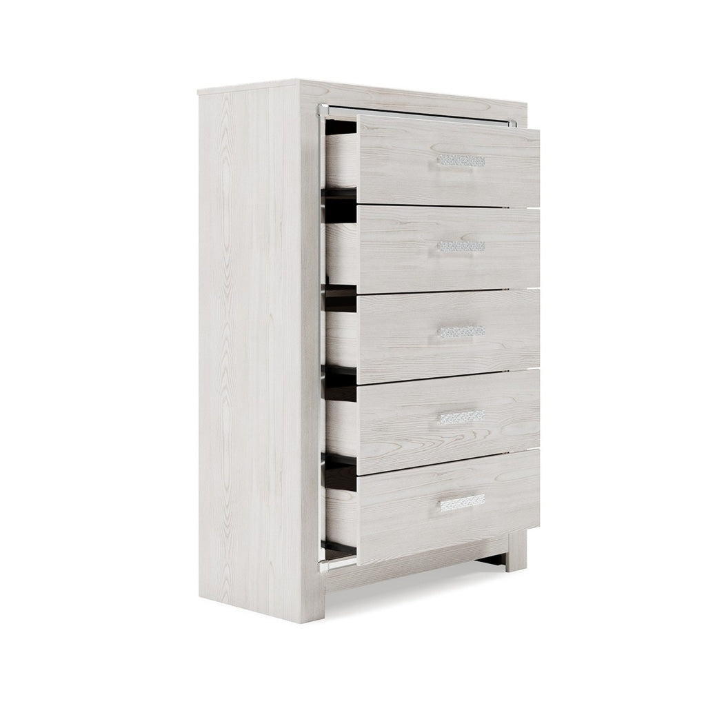 51 Inch Tall Dresser Chest 5 Drawers Wood with Pearlized Finish White By Casagear Home BM316571