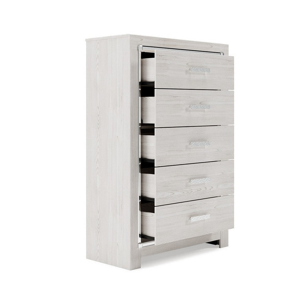 51 Inch Tall Dresser Chest 5 Drawers Wood with Pearlized Finish White By Casagear Home BM316571