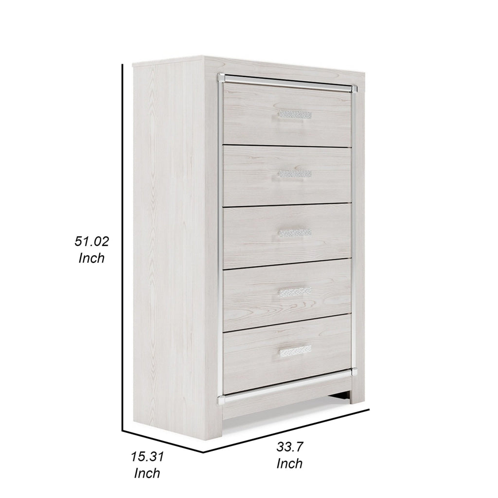 51 Inch Tall Dresser Chest 5 Drawers Wood with Pearlized Finish White By Casagear Home BM316571