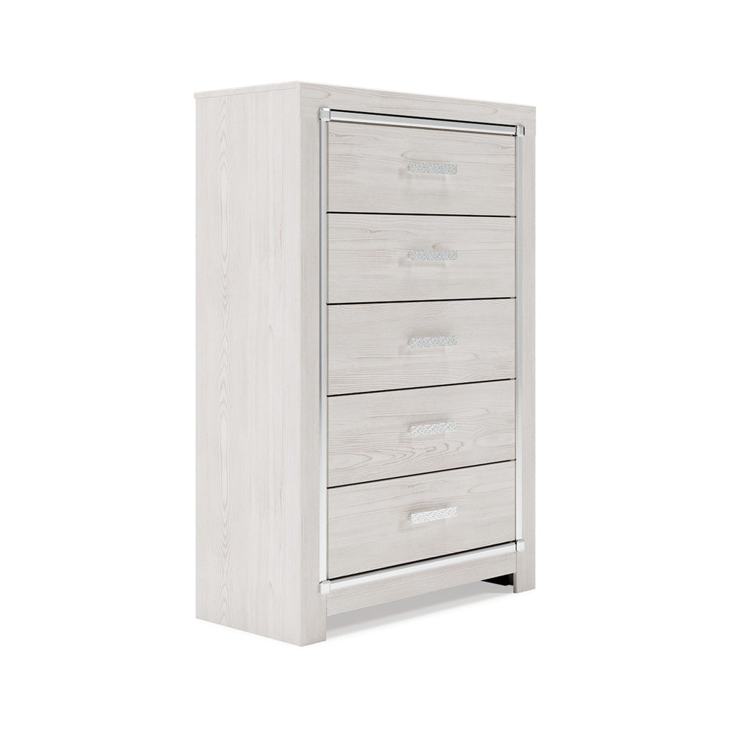 51 Inch Tall Dresser Chest, 5 Drawers, Wood with Pearlized Finish, White By Casagear Home