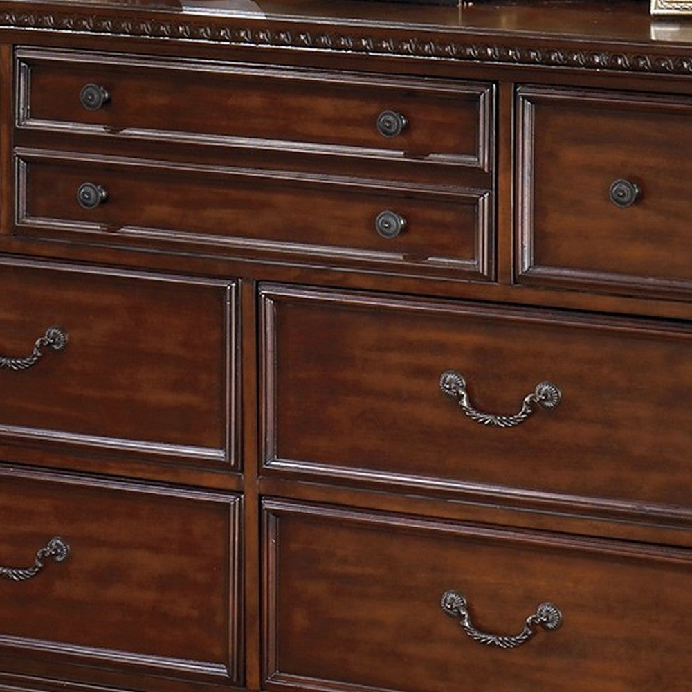 Ava 59 Inch Wide Dresser Chest 7 Drawers Antique Brass Handles Brown By Casagear Home BM316572