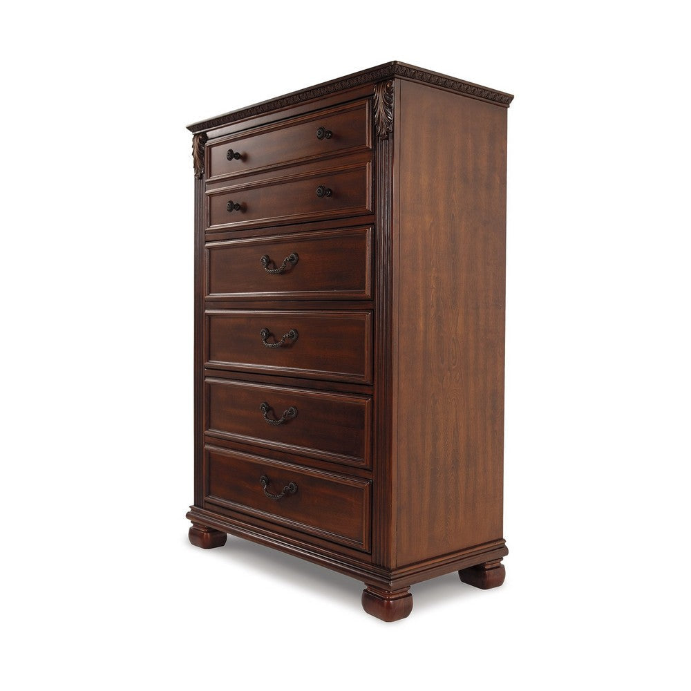 Ava 51 Inch Tall Dresser Chest 5 Drawers Antique Brass Handles Brown By Casagear Home BM316573