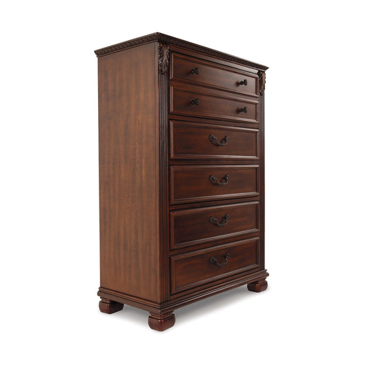 Ava 51 Inch Tall Dresser Chest, 5 Drawers, Antique Brass Handles, Brown By Casagear Home