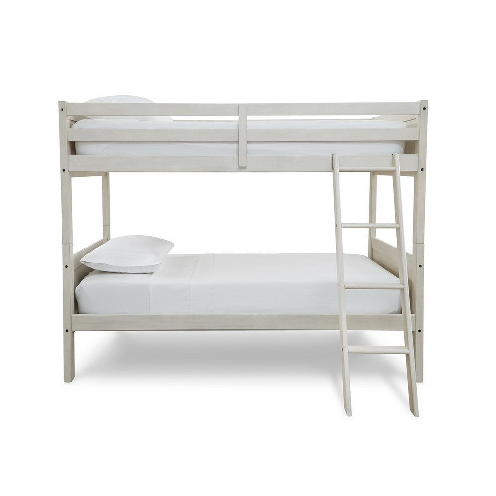 Lea Twin Size Bunk Bed Wooden Ladder Traditional Crisp White By Casagear Home BM316580