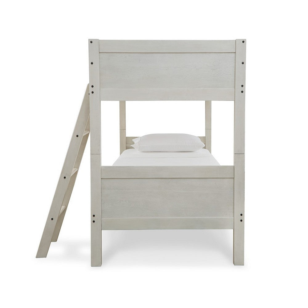 Lea Twin Size Bunk Bed Wooden Ladder Traditional Crisp White By Casagear Home BM316580