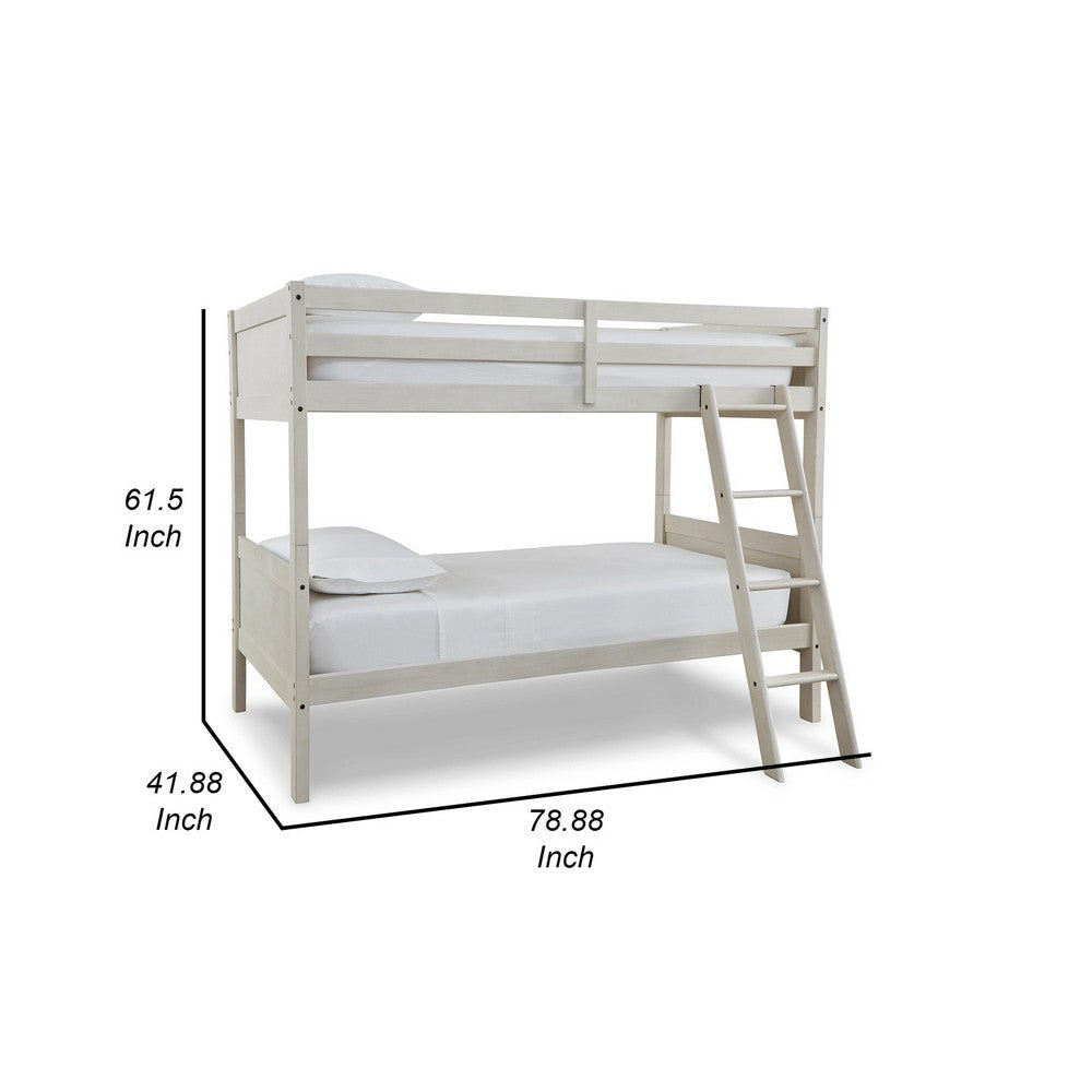 Lea Twin Size Bunk Bed Wooden Ladder Traditional Crisp White By Casagear Home BM316580