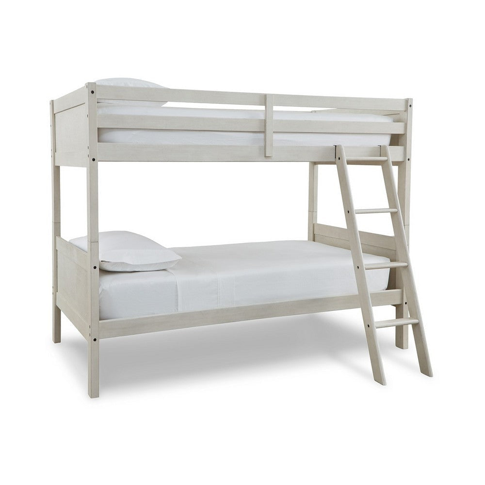 Lea Twin Size Bunk Bed, Wooden Ladder, Traditional Crisp White By Casagear Home