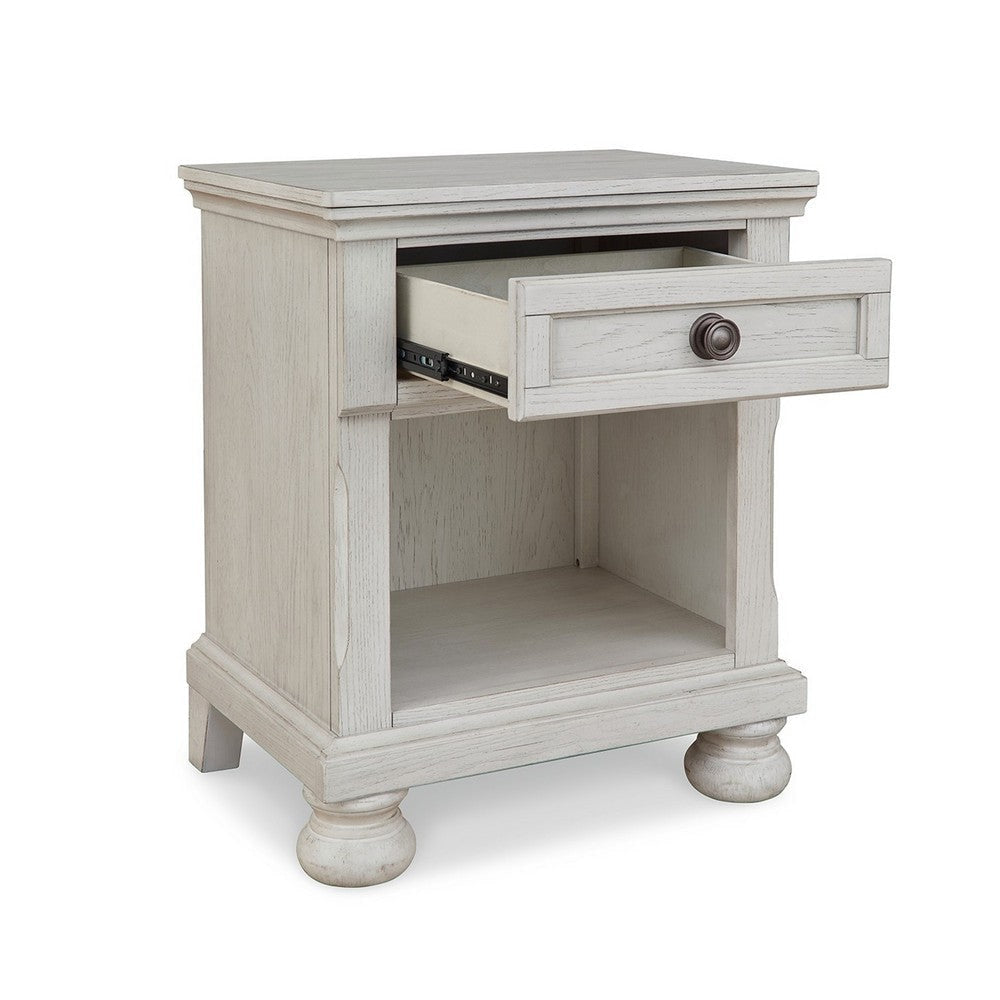 Lea 27 Inch Nightstand Single Drawer Traditional Style Open Cubby White By Casagear Home BM316581