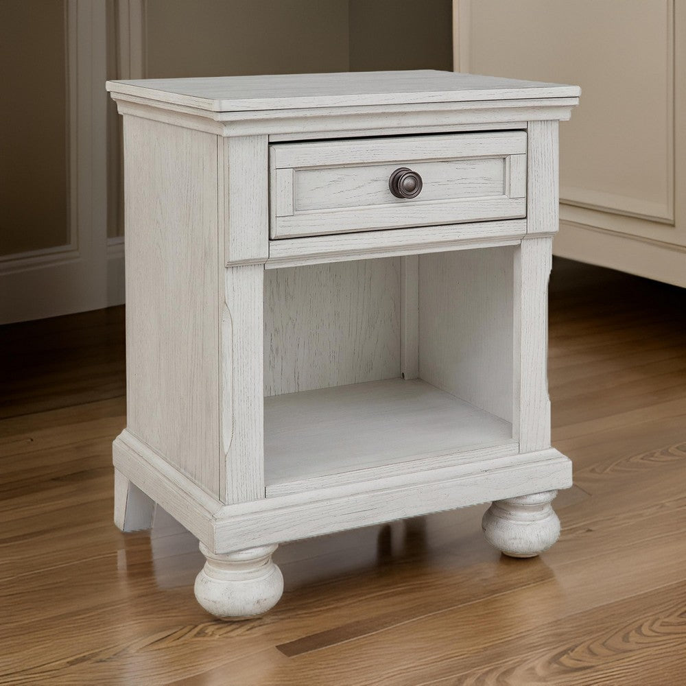 Lea 27 Inch Nightstand, Single Drawer Traditional Style, Open Cubby, White By Casagear Home