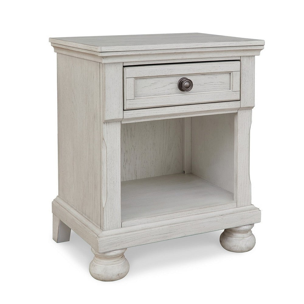 Lea 27 Inch Nightstand Single Drawer Traditional Style Open Cubby White By Casagear Home BM316581