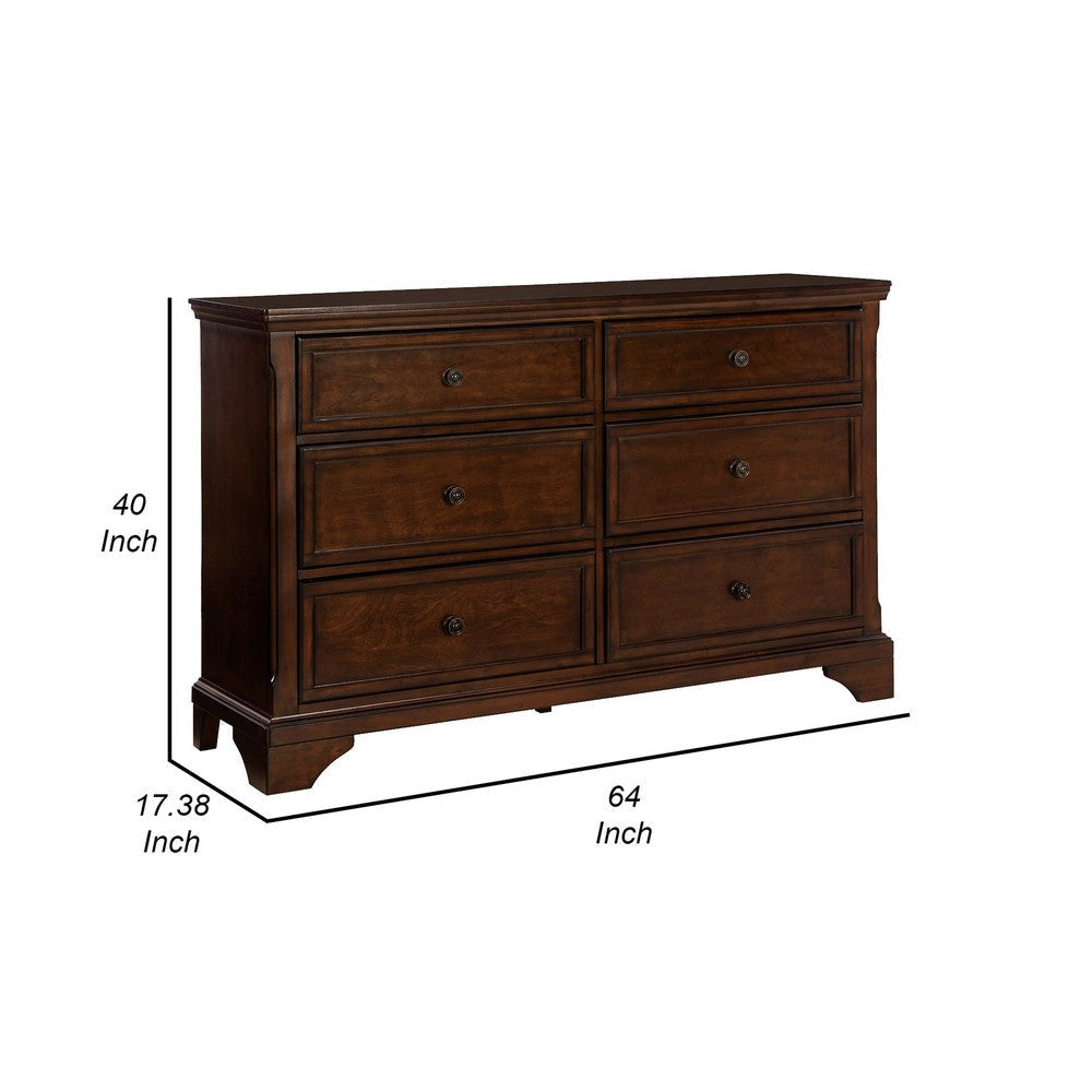 Ada 64 Inch Wide Dresser Chest 6 Gliding Drawers Dark Brown Exterior By Casagear Home BM316582