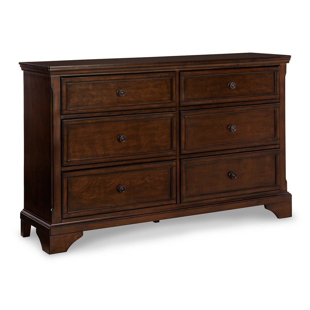 Ada 64 Inch Wide Dresser Chest, 6 Gliding Drawers, Dark Brown Exterior By Casagear Home