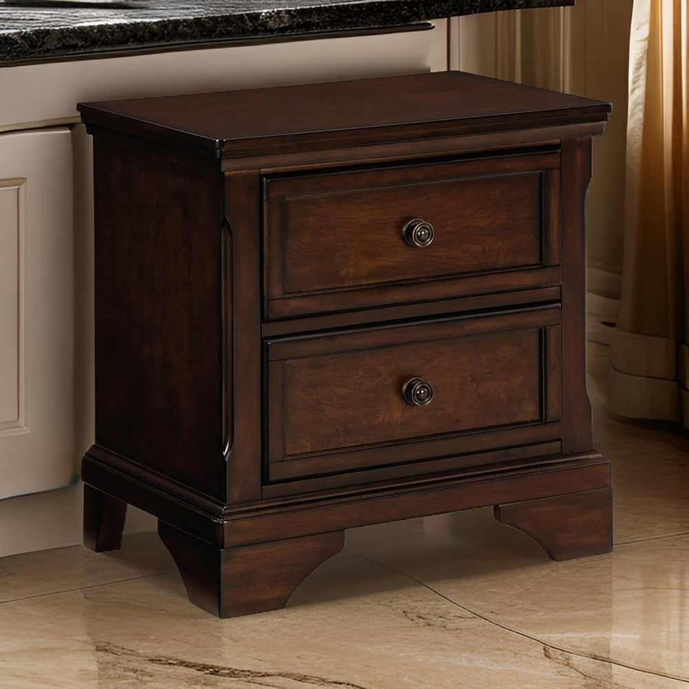 Ada 27 Inch Nightstand, English Dovetail Joints, 2 Gliding Drawers, Brown By Casagear Home