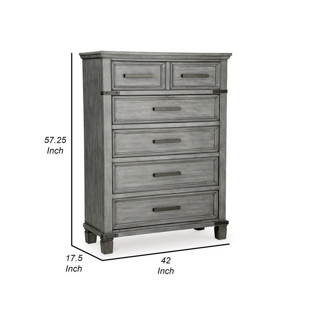 Zac 57 Inch Tall Dresser Chest 5 Drawers Metal Accents Light Gray By Casagear Home BM316584