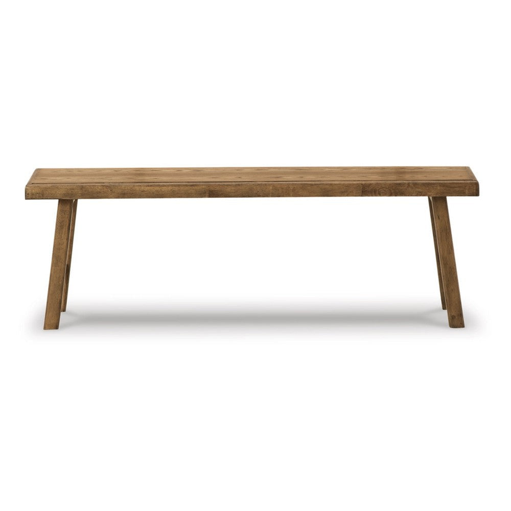 Ira 52 Inch Accent Bench Sleek Angled Legs Natural Light Brown Finish By Casagear Home BM316591