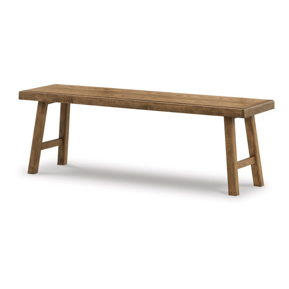 Ira 52 Inch Accent Bench Sleek Angled Legs Natural Light Brown Finish By Casagear Home BM316591