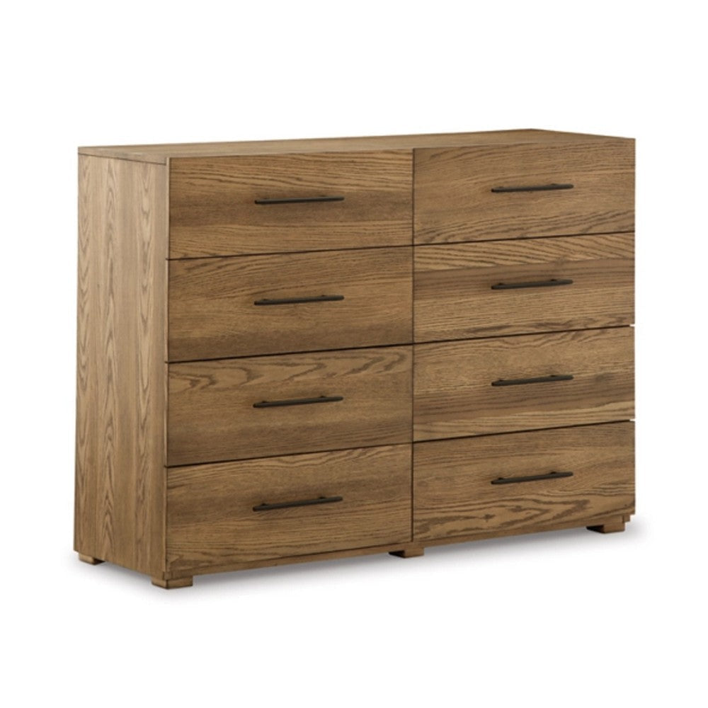 Ira 55 Inch Wide Dresser Chest, Wooden Frame, 8 Gliding Drawers, Brown By Casagear Home