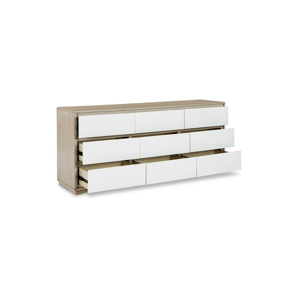 Ike 70 Inch Wide Dresser Chest Acrylic Fronts 9 Gliding Drawers White By Casagear Home BM316598