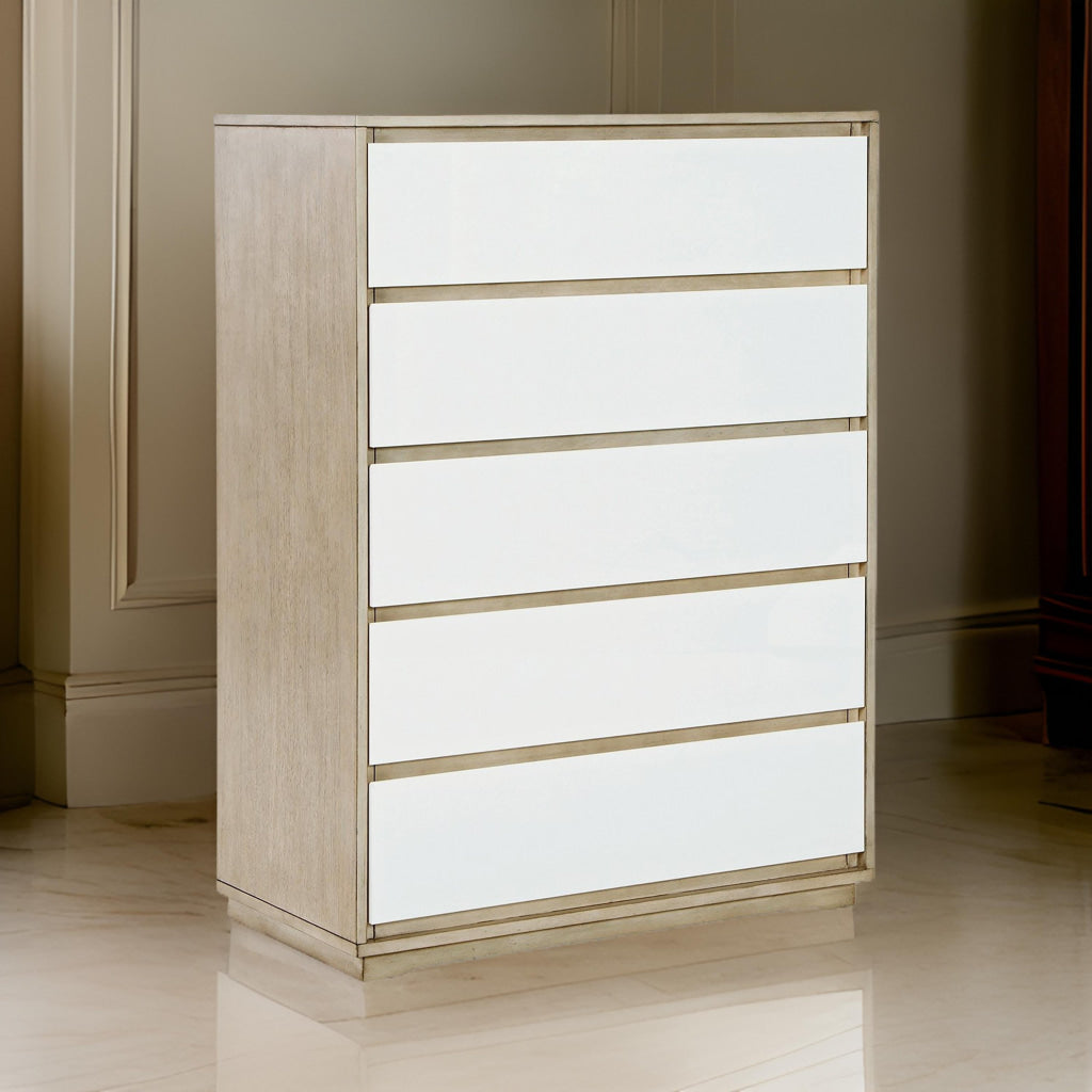 Ike 50 Inch Tall Dresser Chest, Acrylic Fronts, 5 Gliding Drawers, White By Casagear Home