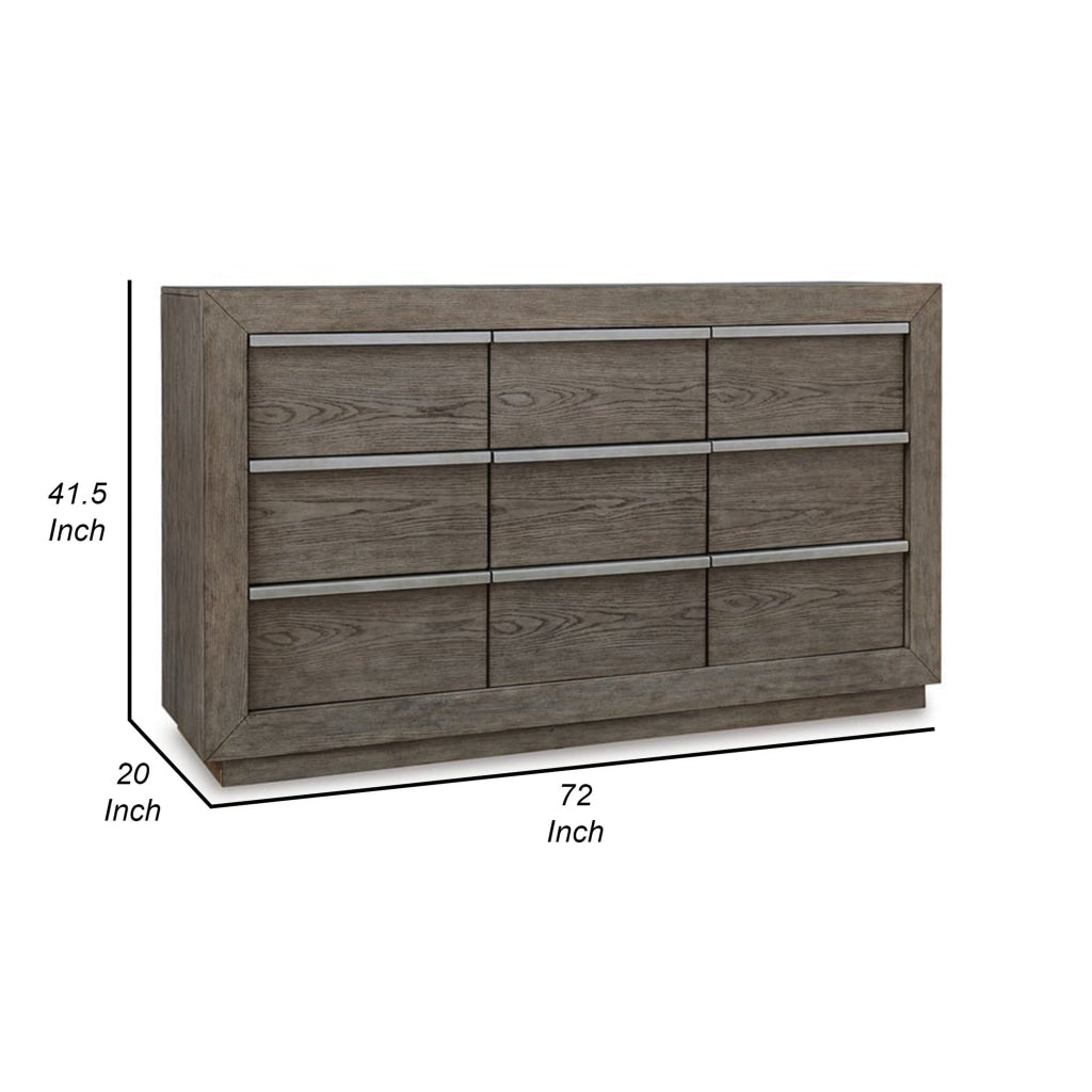 Erica 72 Inch Wide Dresser Chest 9 Gliding Drawers Smooth Gray Finish By Casagear Home BM316601