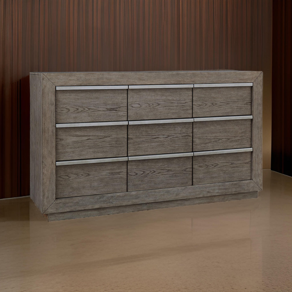 Erica 72 Inch Wide Dresser Chest, 9 Gliding Drawers, Smooth Gray Finish By Casagear Home