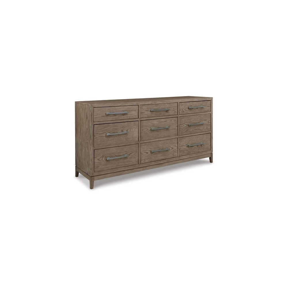 Cora 69 Inch Wide Dresser Chest, 9 Gliding Drawers, Metal Handles, Gray By Casagear Home