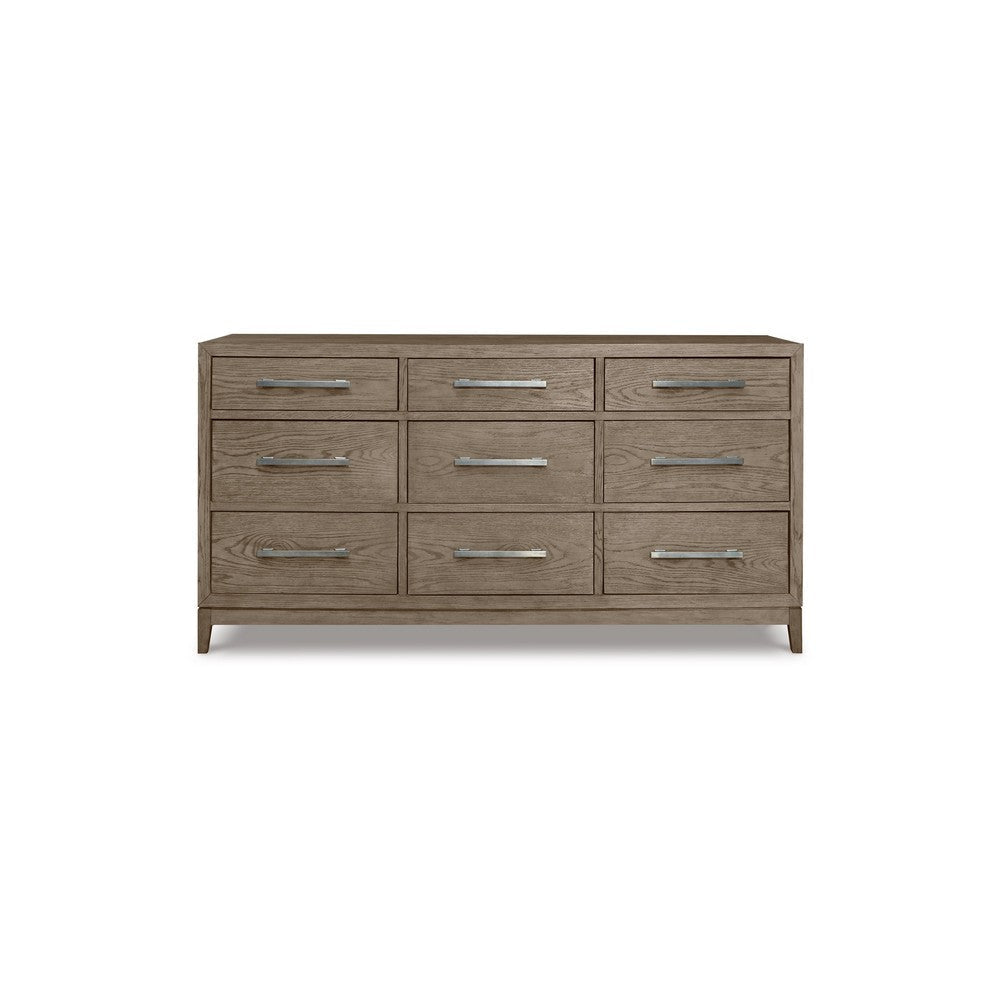 Cora 69 Inch Wide Dresser Chest 9 Gliding Drawers Metal Handles Gray By Casagear Home BM316603