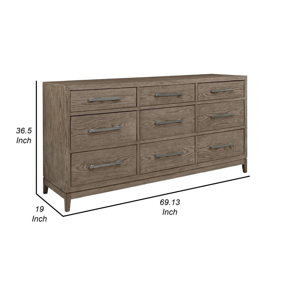 Cora 69 Inch Wide Dresser Chest 9 Gliding Drawers Metal Handles Gray By Casagear Home BM316603