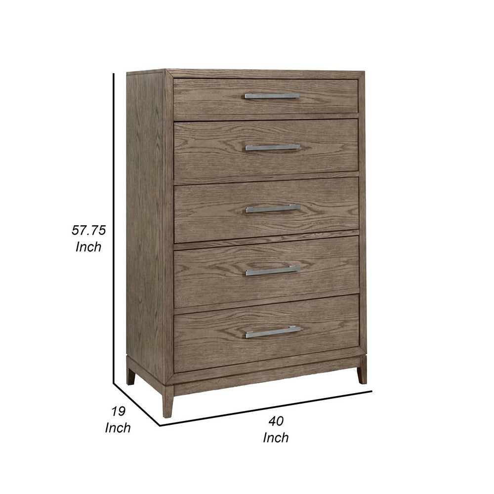 Cora 58 Inch Tall Dresser Chest 5 Gliding Drawers Metal Handles Gray By Casagear Home BM316604