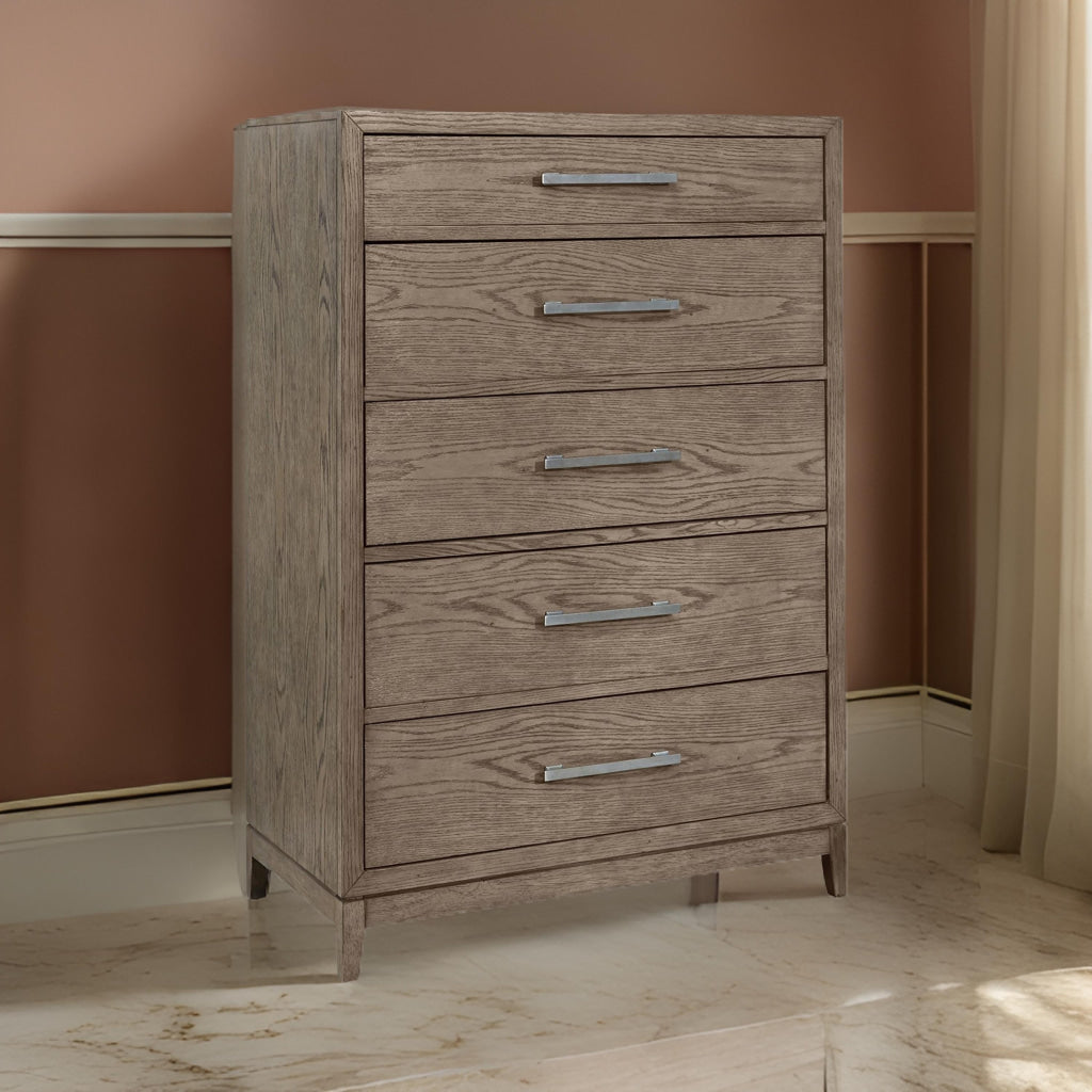 Cora 58 Inch Tall Dresser Chest, 5 Gliding Drawers, Metal Handles, Gray By Casagear Home