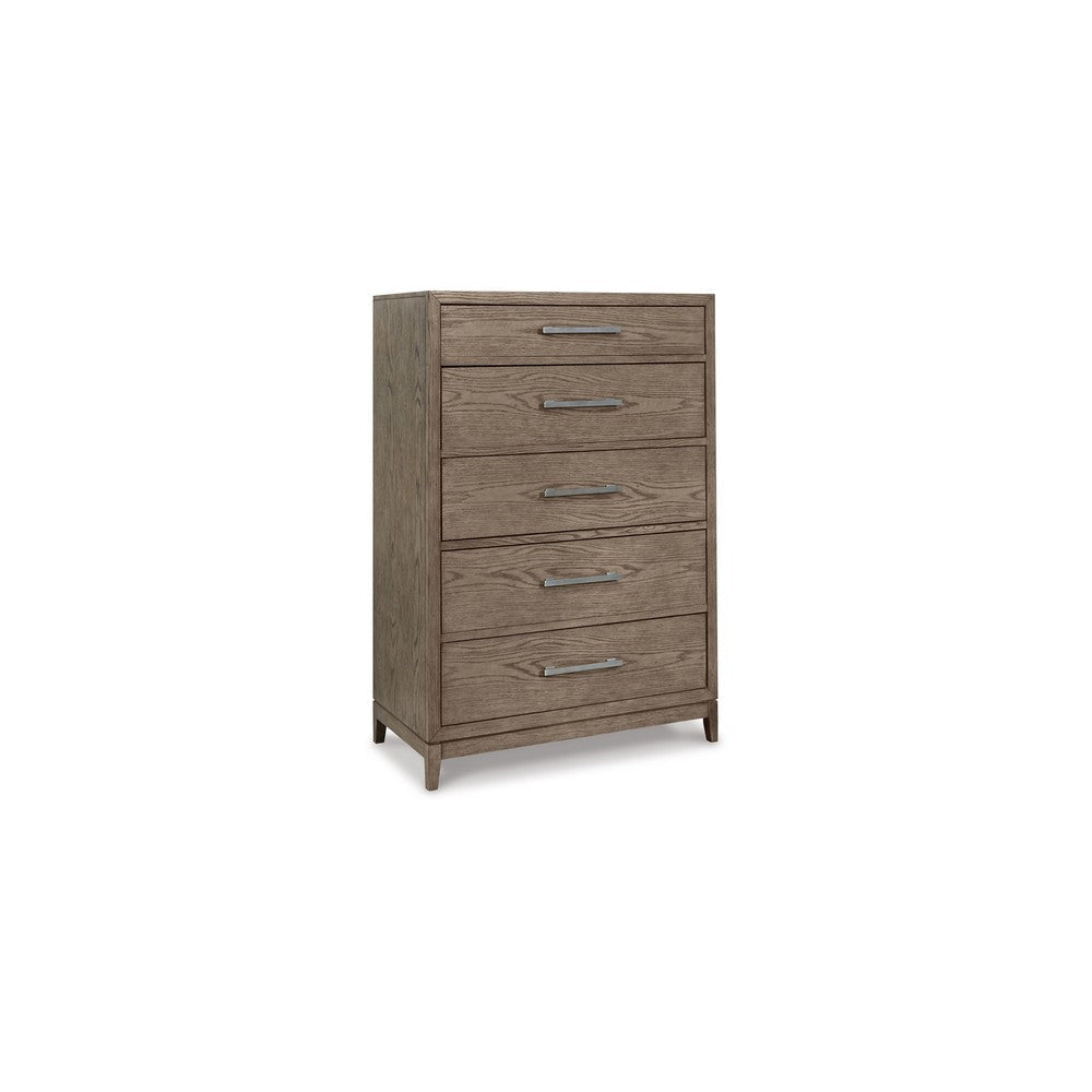 Cora 58 Inch Tall Dresser Chest, 5 Gliding Drawers, Metal Handles, Gray By Casagear Home